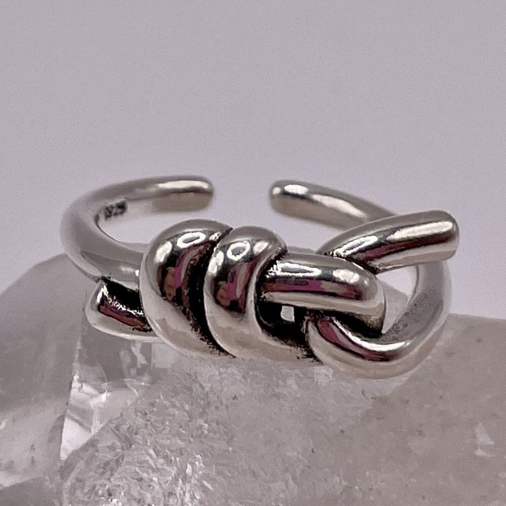 925 Sterling Stamped Knot and Loop Adjustable Boho Ring #1307